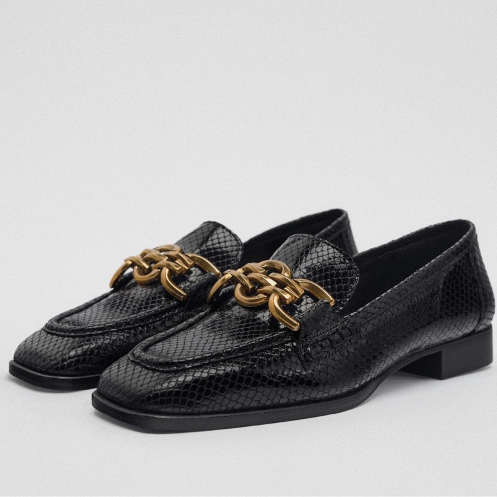 NWT ZARA SNAKESKIN PRINT LOAFERS - Picture 1 of 7